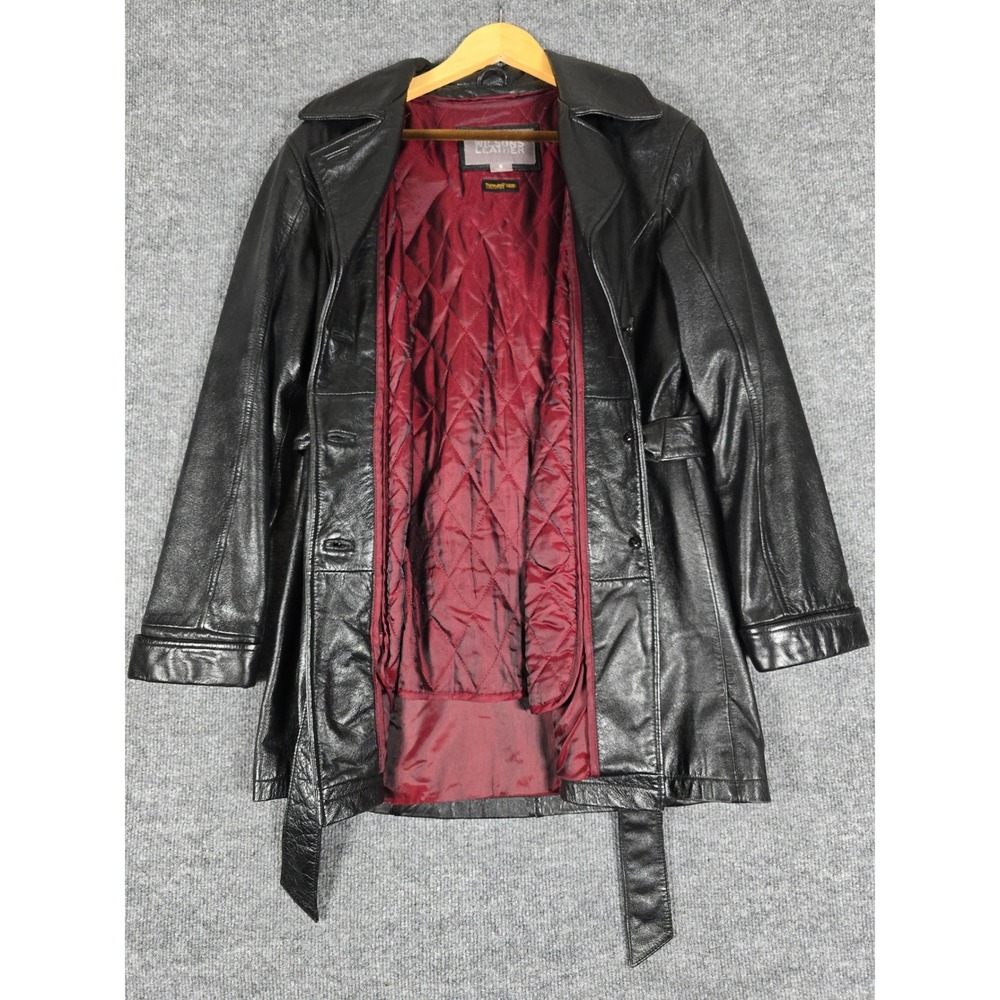 Wilsons Leather Trench Coat Belted Black Women's Size Small Thinsulate Lined - Picture 12 of 15